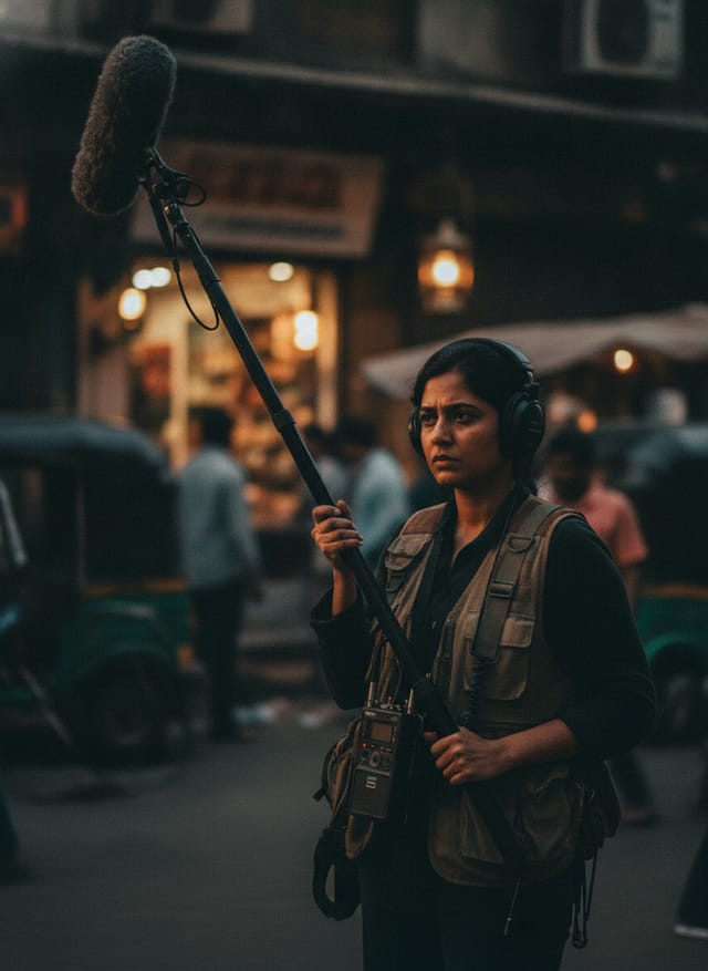 Sound recordist on a street shoot